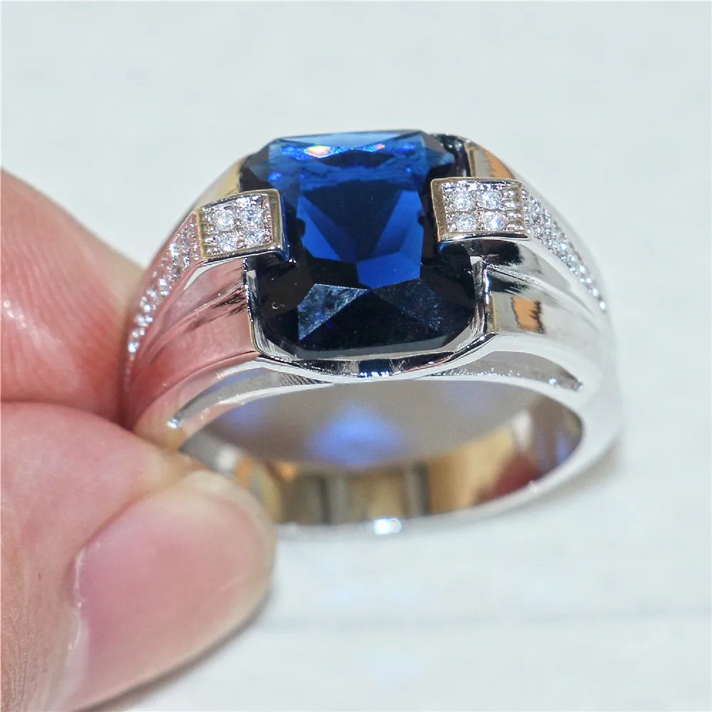 

Choucong Jewelry Size 8,9,10,11,12,13 Men's 925 Silver Blue 5A CZ Stone Rings Engagement Wedding Band Jewelry boys