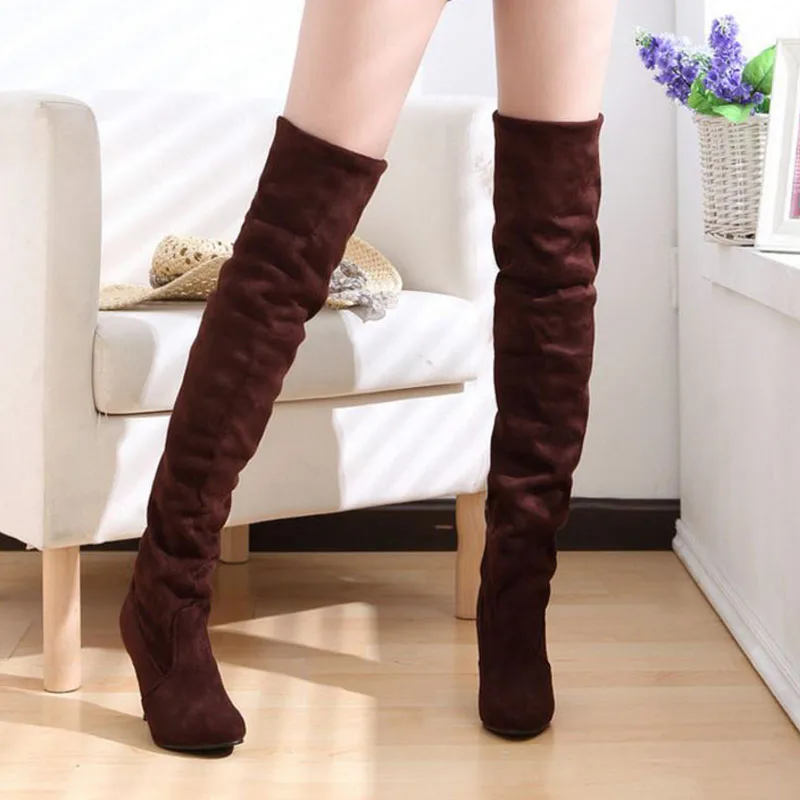 Ceny KemeKiss Sexy kobiety buty na wysokim obcasie Slim udo ciepłe zimowe buty damskie Over Knee Stretch buty moda obcas obuwie rozmiar 34  43