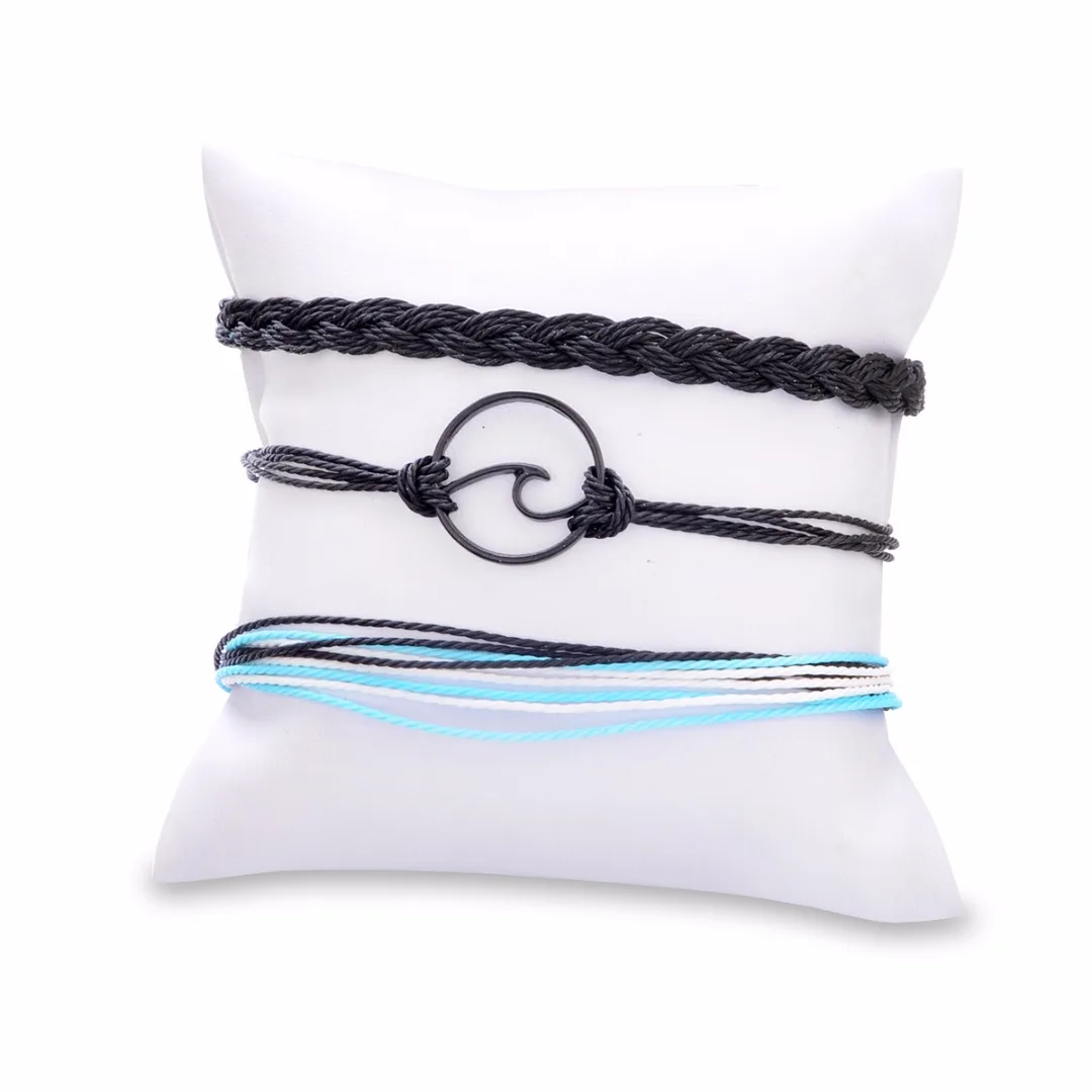 3pcs/set Bohemian Women Wave Bracelets Fashion Weave Rope Chain Set Adjustable Charm Bracelet Bangles Shellhard Boho Jewelry