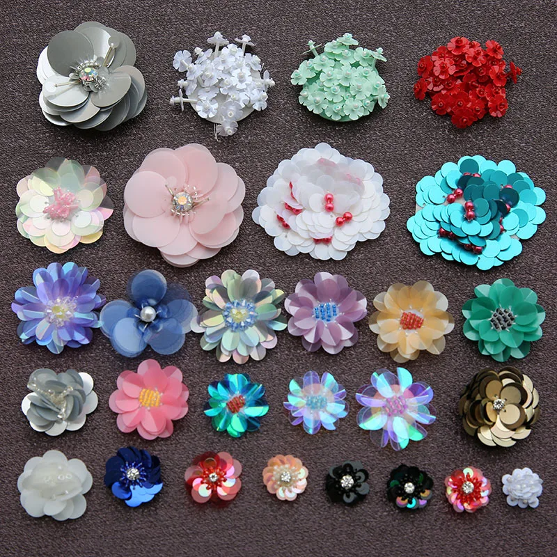 12cm Glitter Sequins Beaded Multi color Flower Applique Flowers cloth patch DIY badge Craft decorative cloth hair bag accessory supply