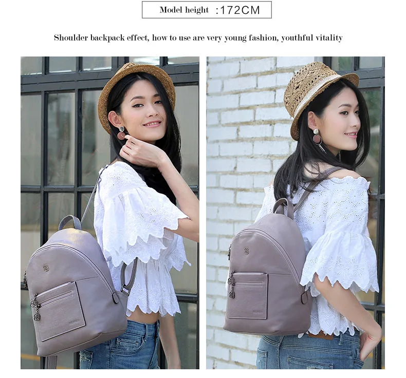Fashion Women Backpacks Natural Top Layer Cow Leather Crossbody Bag Student Bag Teenagers Girls Travel Bags Simple Versatile Bag         H51940322- (4)
