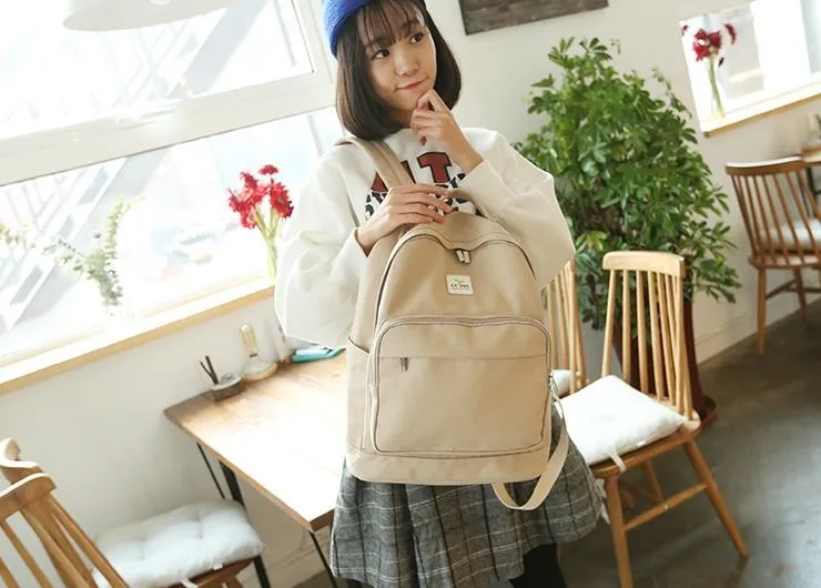 Hot Sale 2017 Korean New Fashion Girl Backpack Canvas College Wind Pure Color Women Backpack Designer