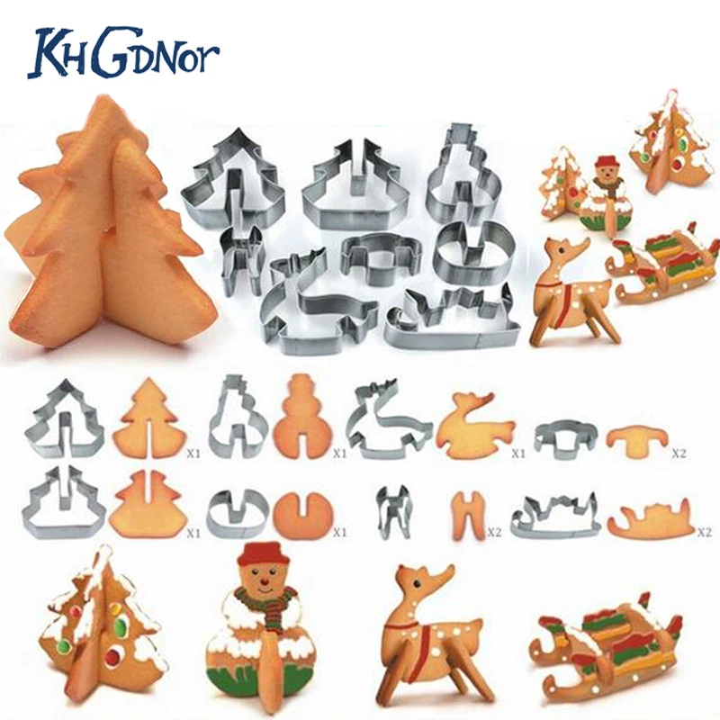 

8pcs 3D Stainless Steel Christmas Scenario Cookie Cutters Metal Cookie Mold Fondant Cutter Baking Tool