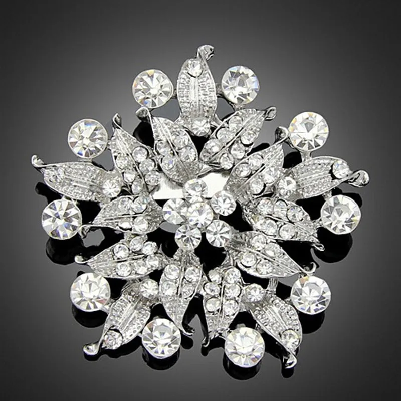 Cheap Wholesale Flower Brooch Vintage Stylish Rhodium Plated Diamante
