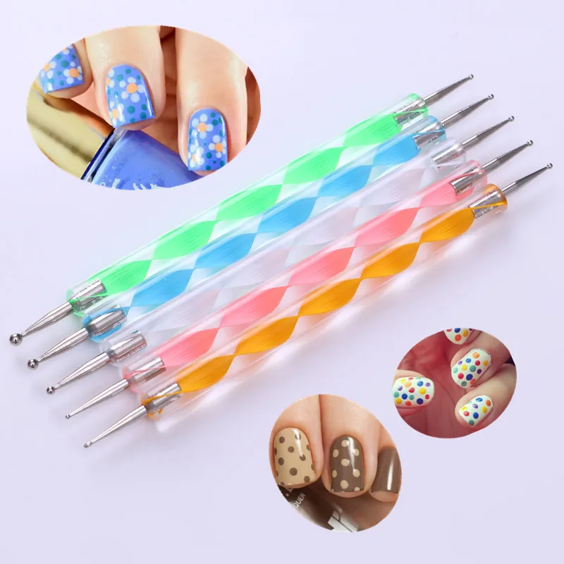 

5Pcs 2way Nail Dotting Pen Set 5 Colors Marbleizing Tool Nail Art Doting Paint Nail Art Tools Manucure Accessoreis Painting Pen