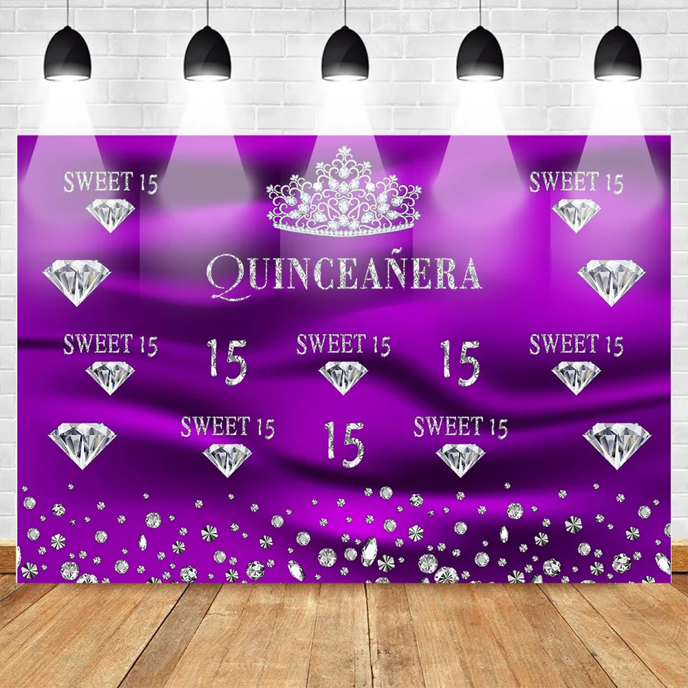 

Neoback Quinceanera Purple Backdrop Sweet 15 Birthday Party Photography Background Decoration Banner Diamond Adult Ceremony
