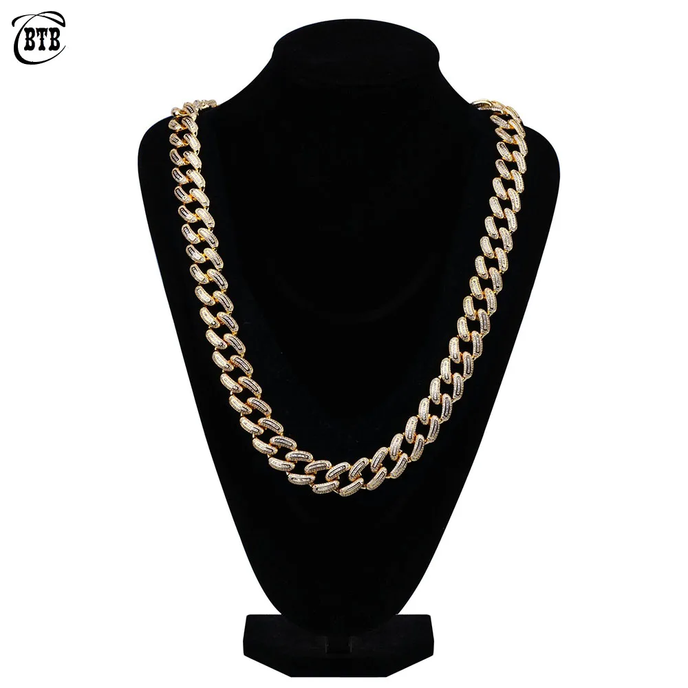 

18mm Hip Hop Men Jewelry Miami Cuban Link Chain Necklace Iced Out CZ Stone Copper Gold Color Long Chains For Rock Jewelry