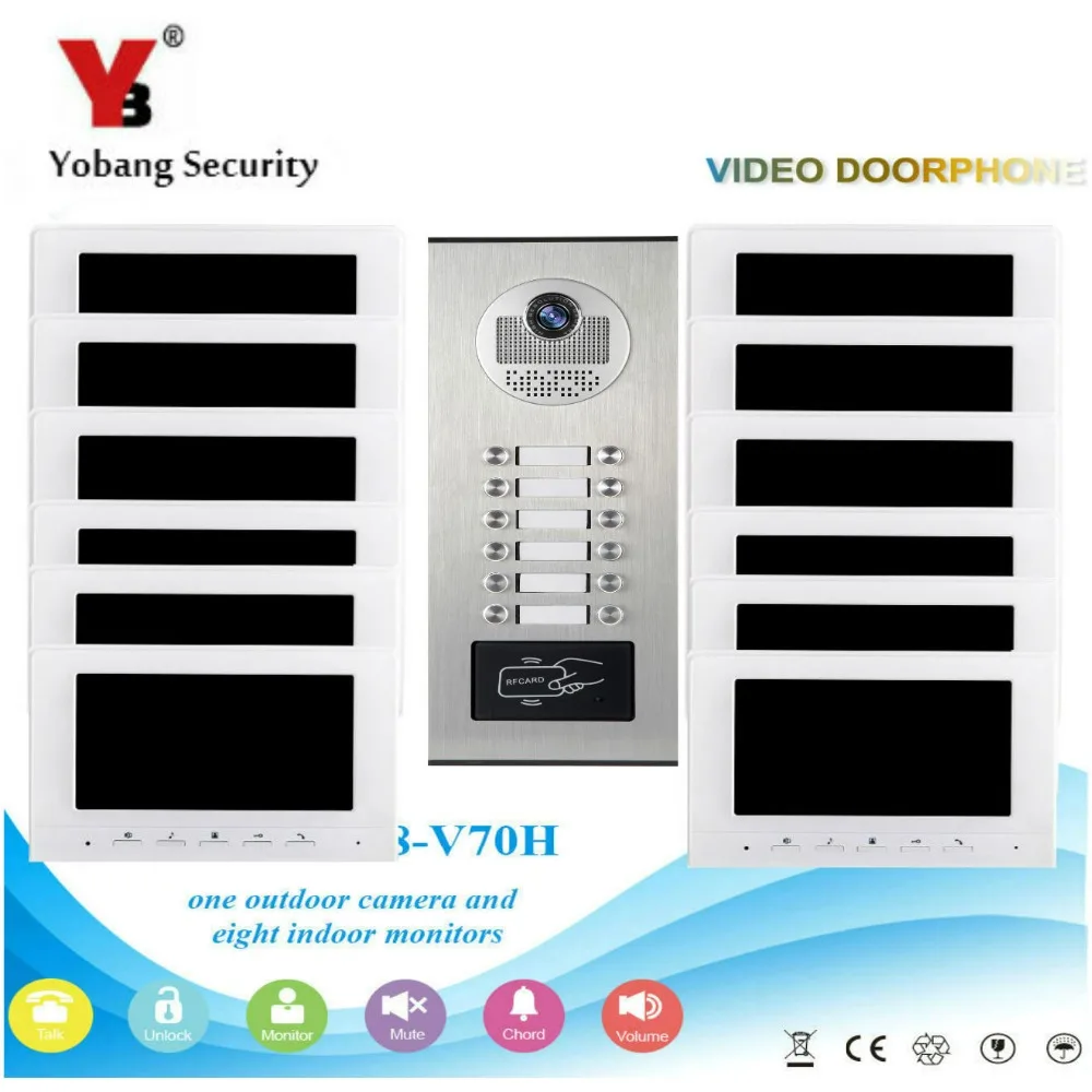 

Yobang Security Wired 7 Inch LCD Visual Intercom Doorbell Access Control Home Gate Security Kit System for 12 Families Apartment