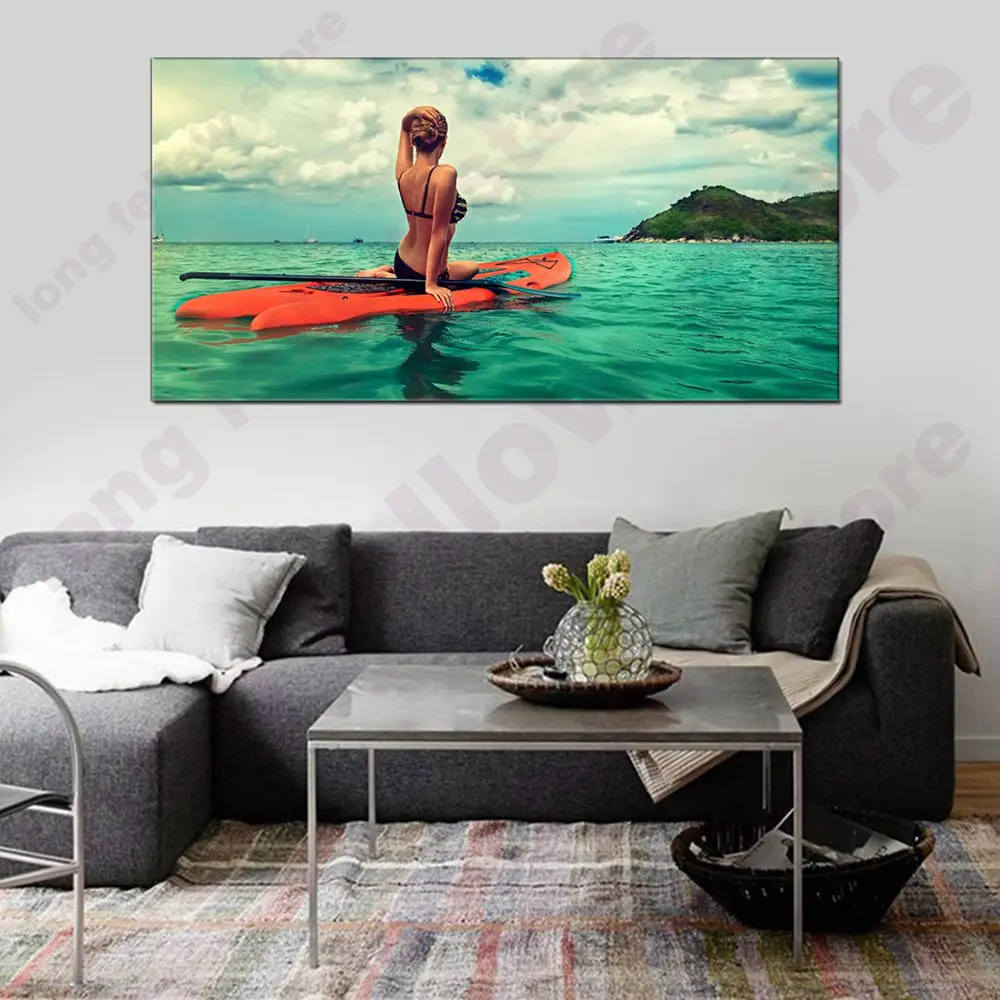 Sunbathing Sexy Woman Sand Beach Landscape Picture for Living Room Bathroom Bedroom Wall Decor Artwork Home Decor Drop Shipping