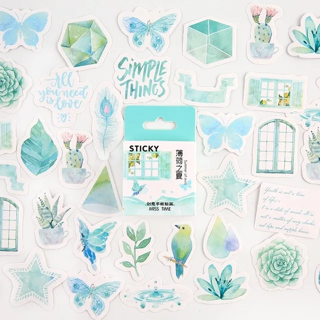 Mini Adesivi Decorativi Di Cancelleria Estiva Menta Set Scrapbooking Diario Fai-Da-Te Album Stick Etichetta Cancelleria Kawaii