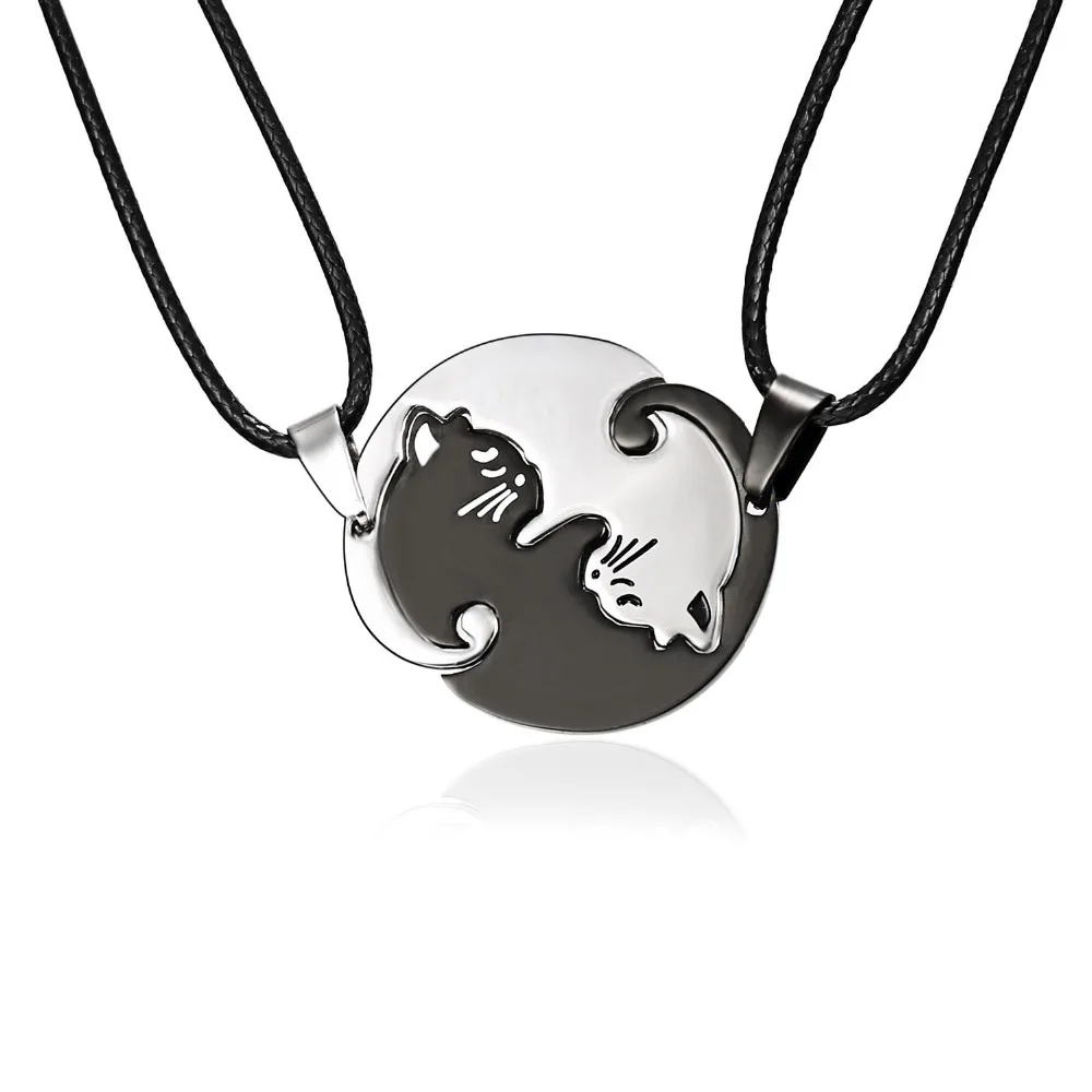 

Couples Jewelry Necklace Pendant Black white Couple Necklaces Titanium Steel Animal Cat Pendants Necklace Valentine's Day Gift