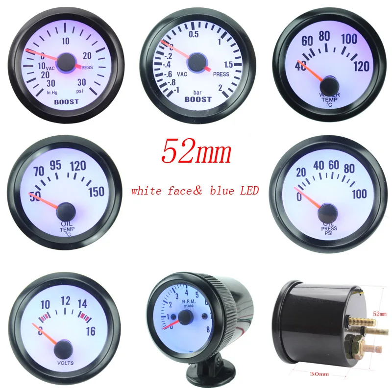 Free shipping !!!! 52mm boost gauge water temp oil temp gauge oil press