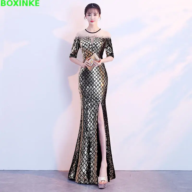 

Dress Women Time-limited Mesh Polyester Lanon Regular New Style Banquet Noble Elegant Long Sexy Fishtail Hostess Dress