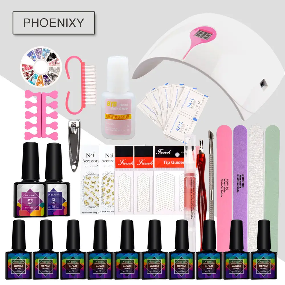 Полный маникюрный набор с лампой для ногтей Набор 36 Вт УФ светодиодный светильник для наборы для ногтей 10 шт. 8 мл УФ-гель для ногтей набор Инструменты для маникюра
