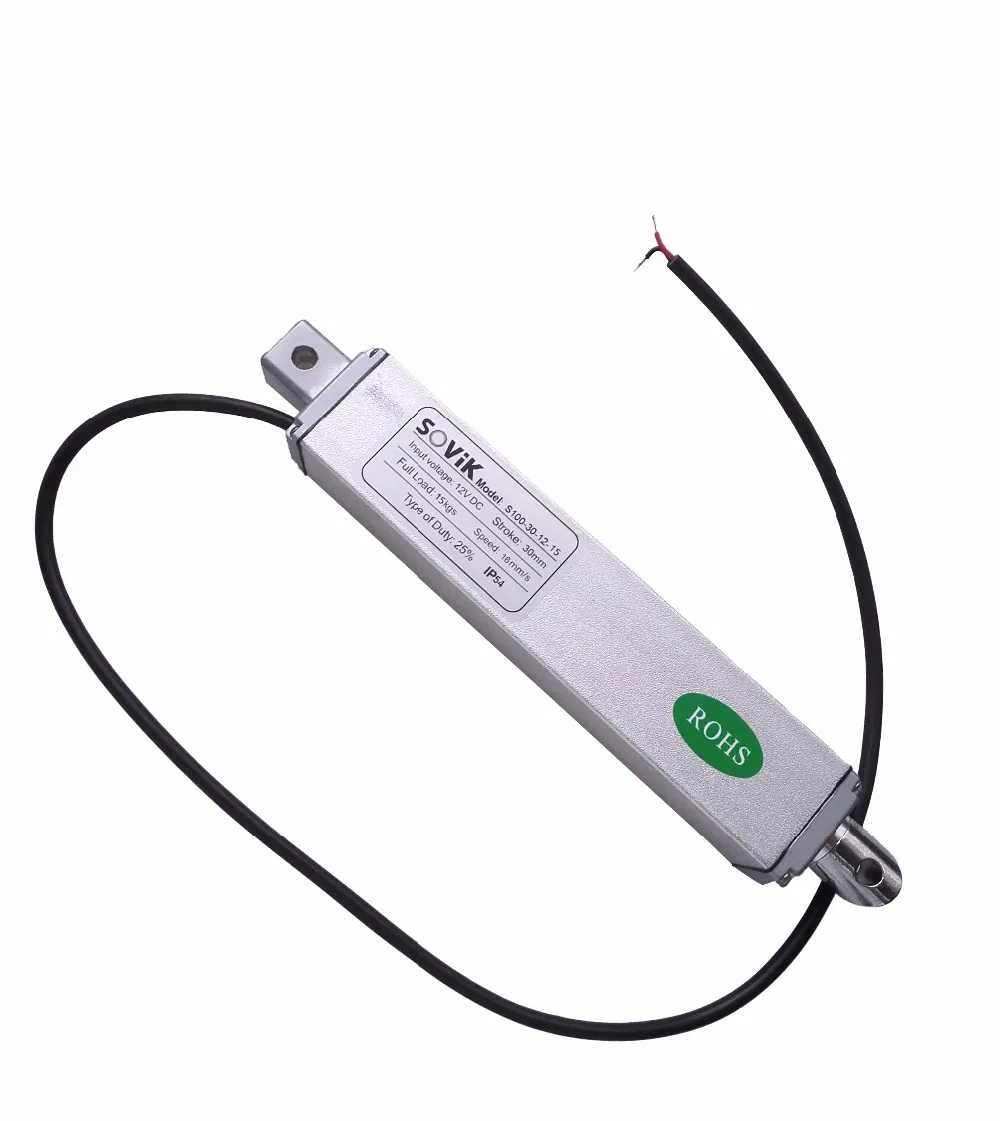 12V 24V Micro Linear Actuator 30mm Stroke Electric DC Motor High Speed 16mm per sec 150N 33lbs