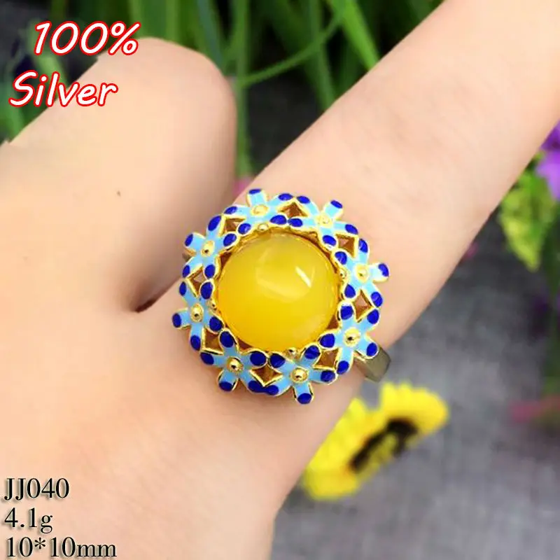 

Colorful 100% 925 Sterling Silver Ring Blank Jewelry Fit Round 10mm Cloisonne Vintage Ring Base Tray for DIY Handmade