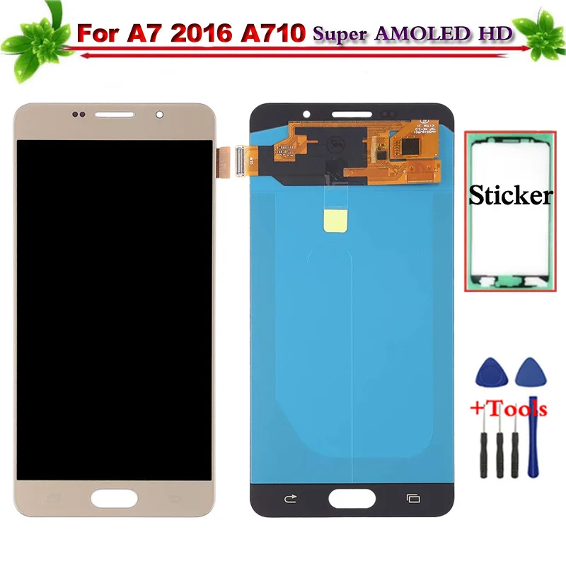 

Super AMOLED HD LCD Touch Screen Digitizer for Samsung Galaxy A7 2016 A710 A710F A710M LCD Display Full Assembly Replacement