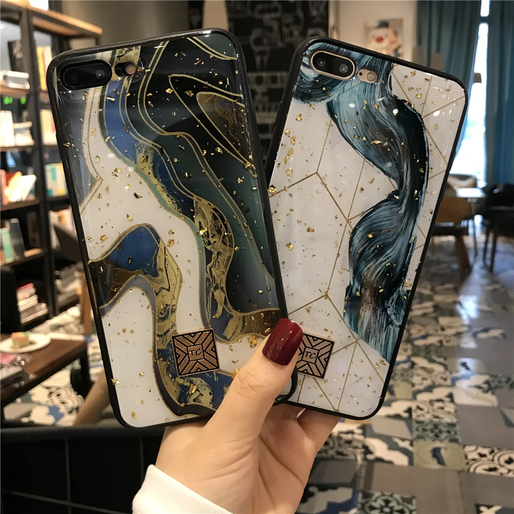 

Luxury Gold Foil Bling Phone Case For iPhone 7 8 6 6s Plus Soft TPU Back Cover For iPhone X XS Max XR Glitter Case Coque Fundas