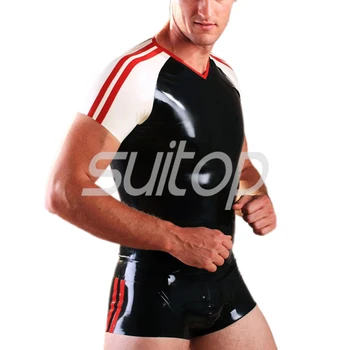 

Men 's Latex sets Rubber Shorts with rubber latex sports T-shirts