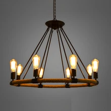 Lampe suspendue en corde au Style rustique et Pastoral américain, luminaire créatif d'intérieur, idéal pour un Village, un café, un Restaurant, un Bar ou une librairie