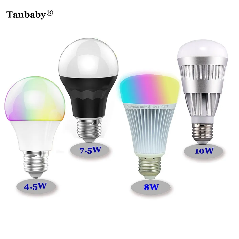 

Tanbaby E27 RGBW Bluetooth LED Bulbs 4.5W 7.5W 8W 10W Smart RGB and color temperature adjust dimmable indoor lighting lamp foyer