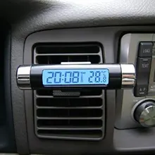 ЖК-экран вентиляционное отверстие на выходе автомобиля часы клип-на термометр синие часы с подсветкой термометр автомобиль цифровой время автомобиль Стайлинг