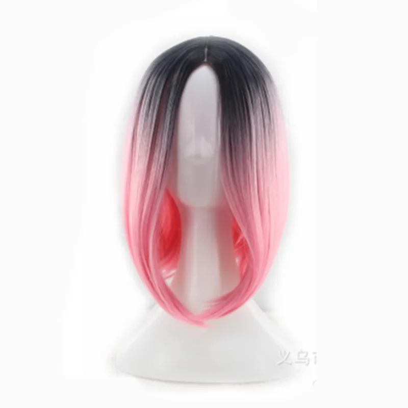 Парики из искусственных волос без шапочки-основы короткий прямые черный парик вечерние из натуральных волос Карнавальные парики - Цвет: pink