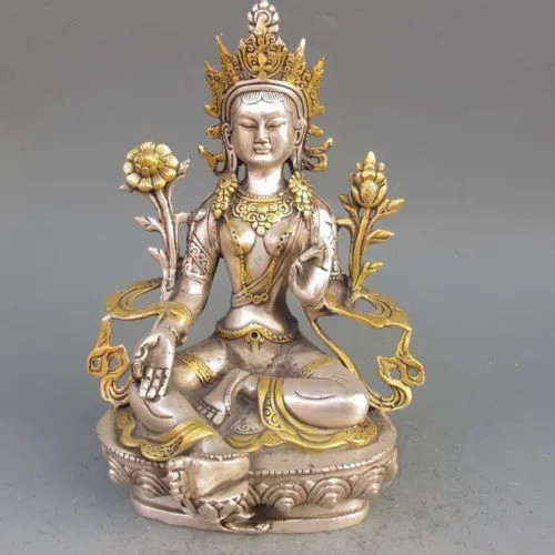 

HANDWORK UNIQUE SILVER COPPER ELEPHANT 8.86 inch/Tibet Silver Copper Gilt Tibetan Buddhism Statue -- White Tara Buddha Silver