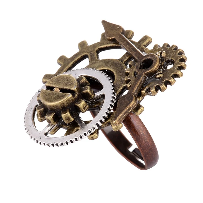 

Fashion Steampunk Gears men cool Clock Style Ethnic Rings For Women Girls Vintage Steam Punk Adjustable Jewelry ring