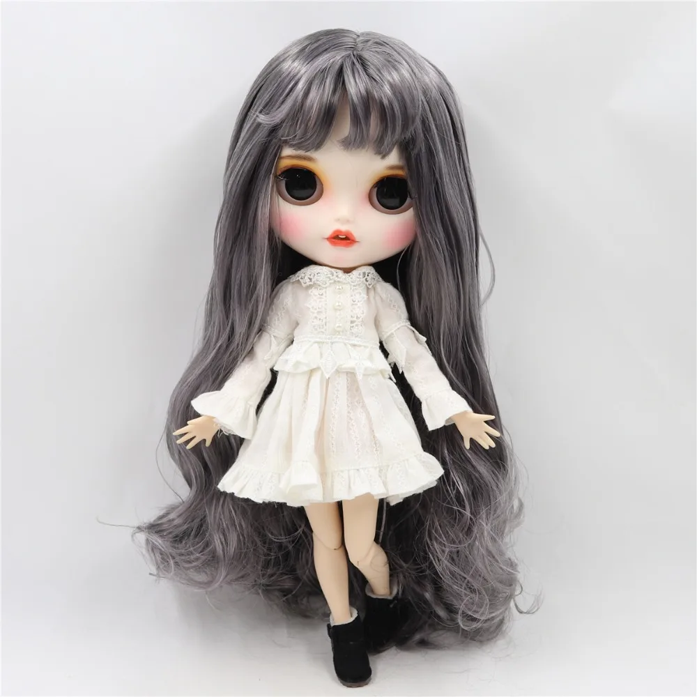 Neo Blythe Muñeca con cabello plateado, piel blanca, cara sonriente mate y Custom Cuerpo articulado 1