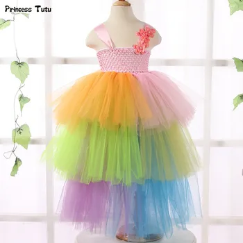 

Candy Rainbow Girls Tutu Dress Cupcake 3 Layered Princess Dress Tulle Flower Girl Dresses for Girls Kids Wedding Party Ball Gown