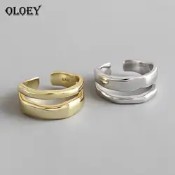 OLOEY корейский Настоящее серебро 925 проба открытым кольца для женщин INS двойной слои нерегулярные Bague ювелирные украшения 2019 Новое