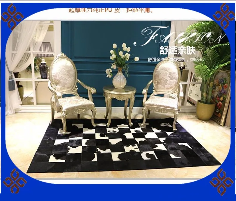 

Fashionable art carpet 100% natural genuine cowhide leather wholesale rugs