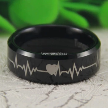 

Free Shipping YGK JEWELRY Hot Sale 8MM Black Bevel Star Forever Love Heart Beat New Men's Tungsten Wedding Ring