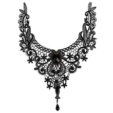 Женские винтажные Ретро готические Стразы ювелирные изделия кулон ожерелье выдолбленные вышитые кружева воротник чокер сплошной цвет из бисера