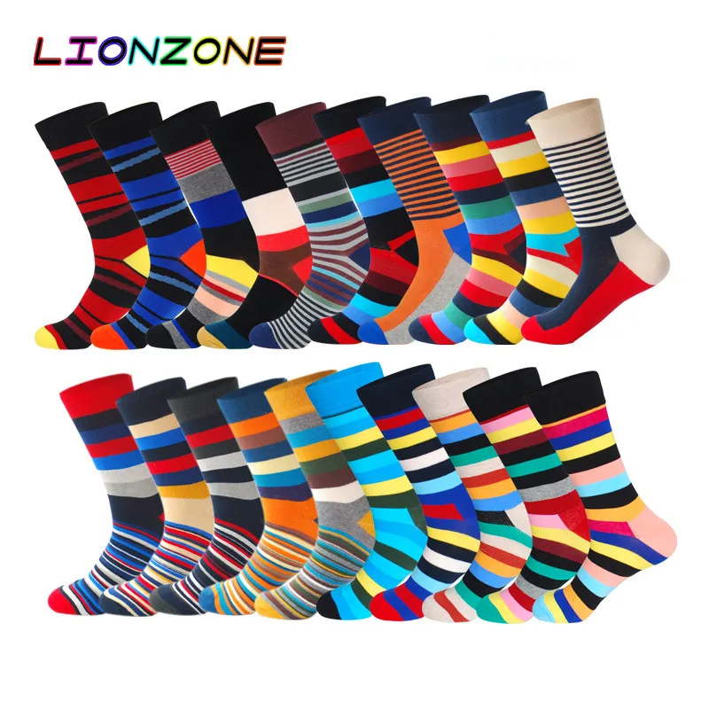

LIONZONE 1Pair Men Funny 3D Socks Calcetines Socks For Men Chaussette Homme Colorful Striped Meias Warm Socks Compression Sokken