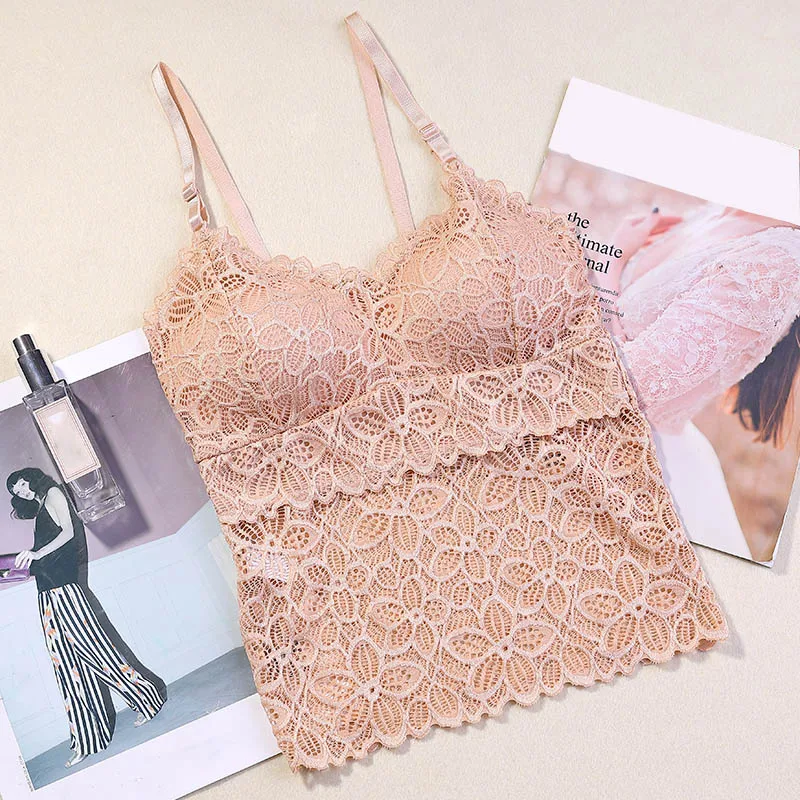 Lace Tube Top Camisoles Beauty Back Adjustable Shoulder Strap Wrapped Chest Strap Chest Pad Sexy Gathered Long Camisoles Lace Tube Top Camisoles Beauty Back Adjustable Shoulder Strap Wrapped Chest Strap Chest Pad Sexy Gathered Long Camisoles