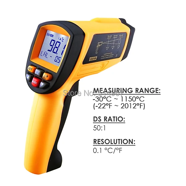 50: 1 неконтрактный инфракрасный лазерный термометр-30~ 1150 degC/-22~ 2102degF цифровой профессиональный пирометр мгновенного чтения 0,1~ 1EM