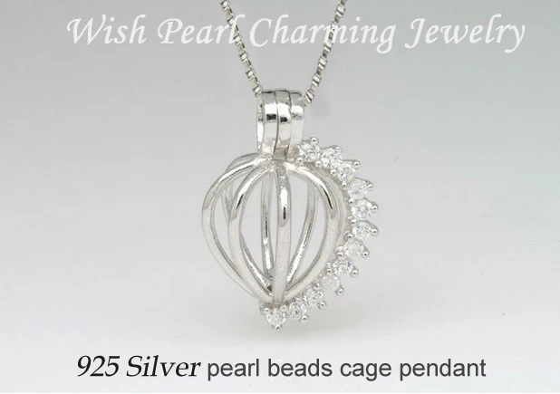 Can Put In Pearl Bead S925 Sterling Silver Heart-Shaped Cage Locket With Shiny Crystal Zircons Pendant Fitting For DIY Jewelry 3
