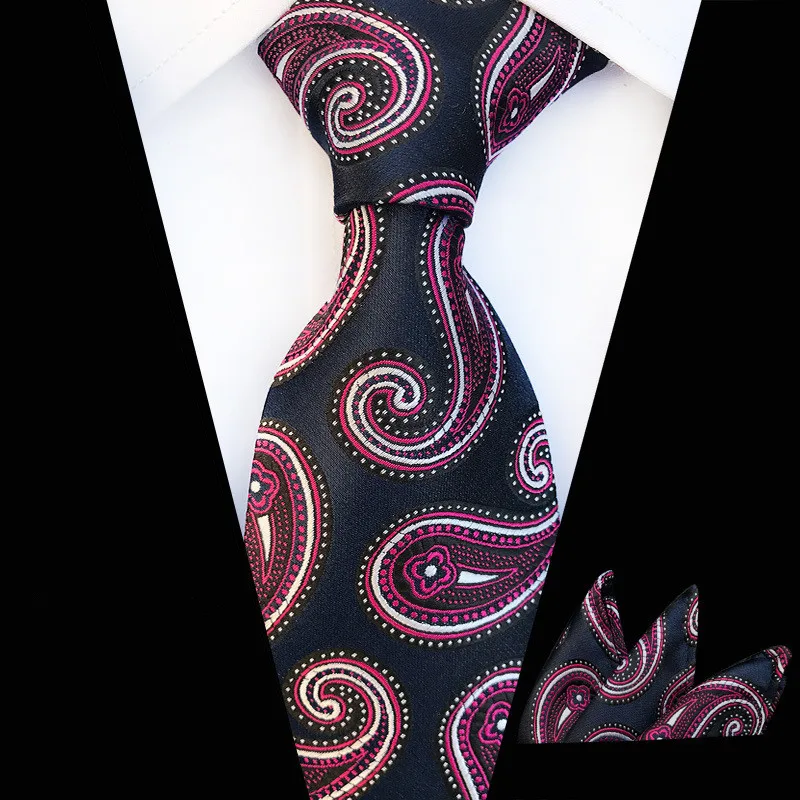 

Rose Navy Pocket Square Classic Party Wedding Men's Fashion Stripe Silk Woven Wedding Men Tie Necktie Handkerchief Set