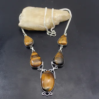 

Rare Gentle Gold Tigers Eye 925 Sterling Silver Color Women Jewelry Chain Pendant Necklace 20 Inch TF604