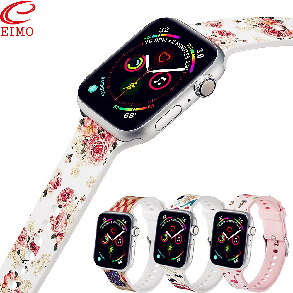 

EIMO Silicone strap for apple watch 4 42mm 44mm iwatch 3 band 38mm 40mm correa printing bracelet wristband accessories sereis 2