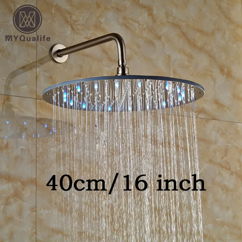 16" Stainless Steel Rainfall Shower Faucet Head Wall Mount LED Light