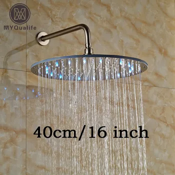

16" Stainless Steel Rainfall Shower Faucet Head Wall Mount LED Light Showerhead Brushed Nickel with Shower Arm