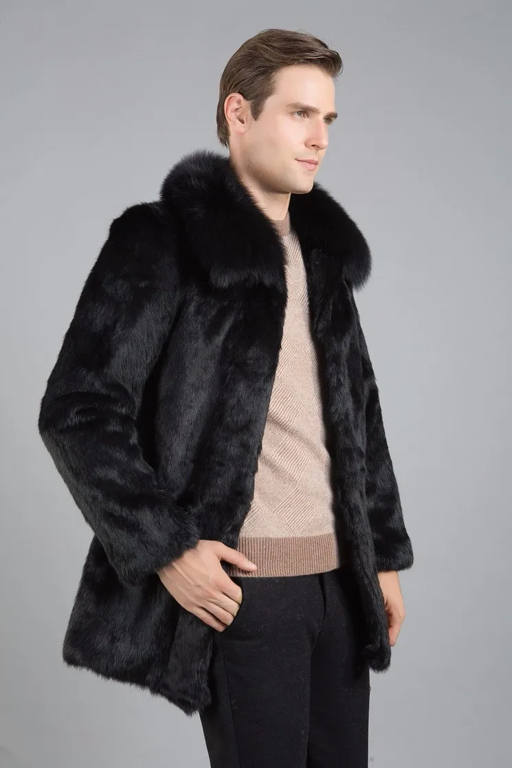 New real genuine natural whole skin rabbit fur coat men fashion full pelt jacket outwear overcoat custom size Free Shipping JN5 cowhide leather jacket