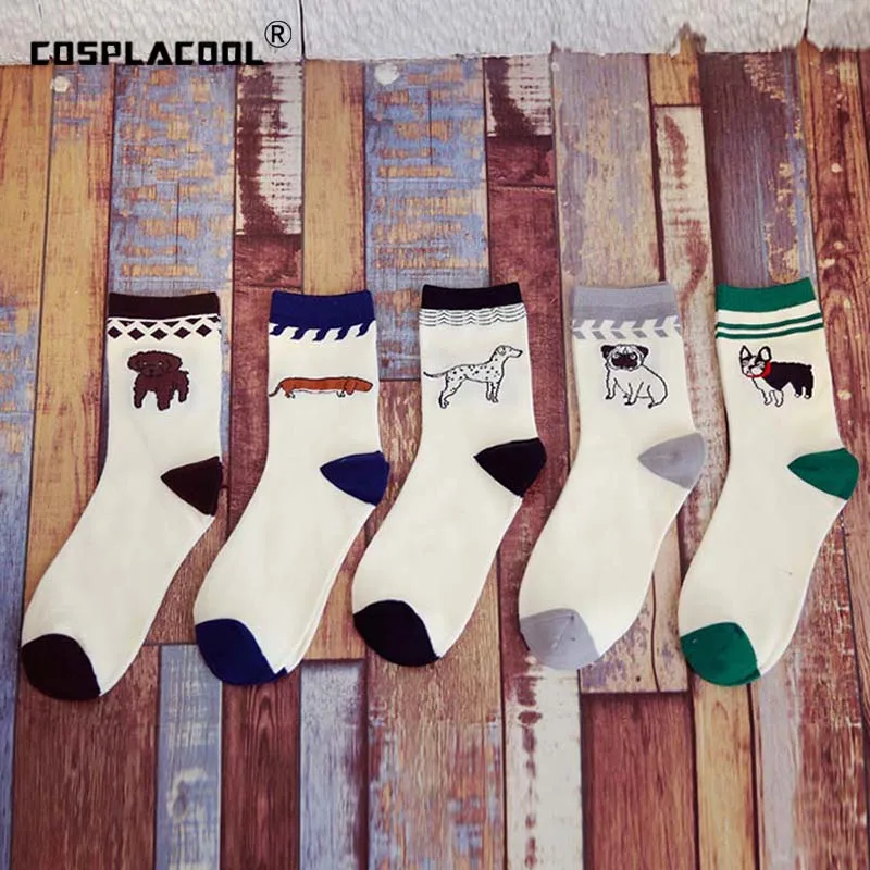 

[COSPLACOOL]Men Socks Angry Pug/Dog Family Life Novelty Meias Funny White Art Socks Skarpetki Sokken Unisex Chausette Homme