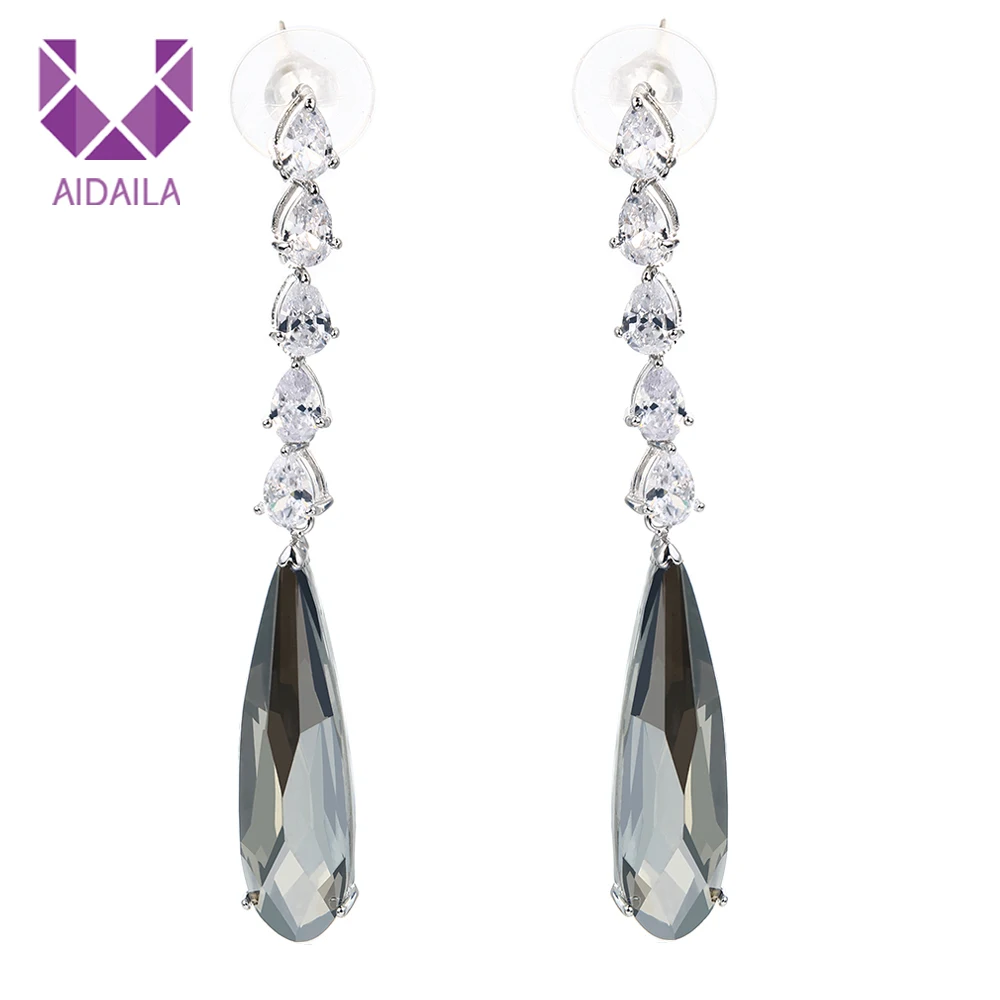 

Women Long Dangle Earrings with Water Drop Shape Crystal and AAA+ Zirconia Zircon Earrings Hanging New Luxury Brand Design