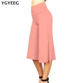 

YGYEEG Summer Female High Waist Wide Leg Pants Loose Pants Fashion Women Office Wear Casual Clothing Elastic Plus Size Capris