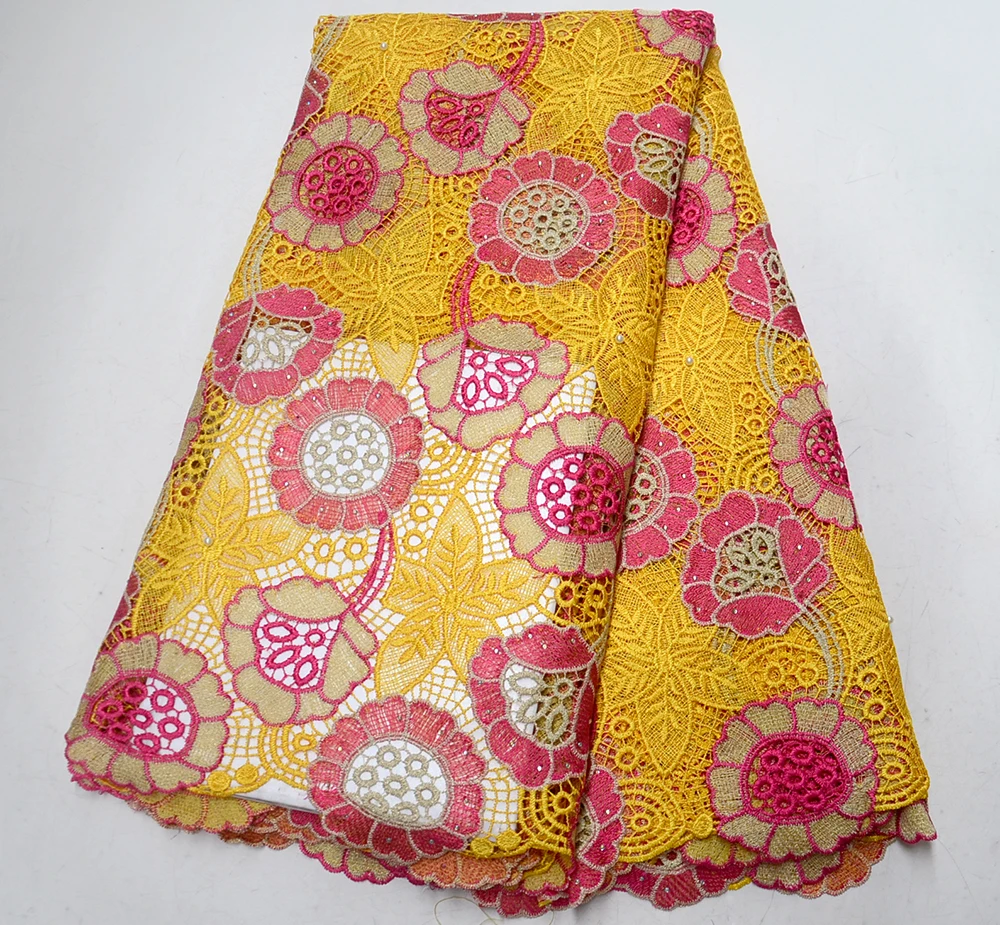 

Latest Yellow African Laces Fabrics Water soluble lace Embroidered High Quality French Lace Fabric Nigerian Lace Fabric