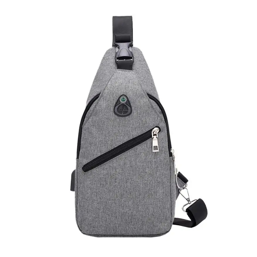 2018 Для мужчин холщовый мешок новая мода Однотонная одежда USB Холст Messenger Сумка Crossbody Груди Сумка поясная сумка